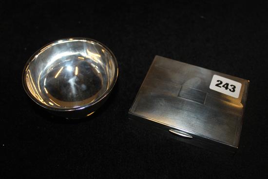 Silver cigarette box and a silver bowl